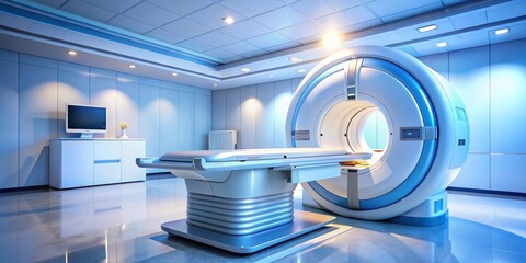 MRI Machine in a Sterile Medical Room with Recessed Lighting and a Gleaming Floor
