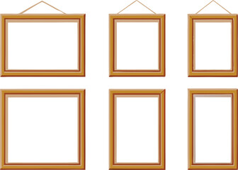 Six Empty Wooden Picture Frames Hanging