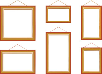 Five Empty Golden Picture Frames Hanging