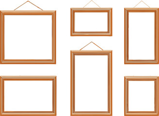 Wooden Picture Frames Hanging On White Background