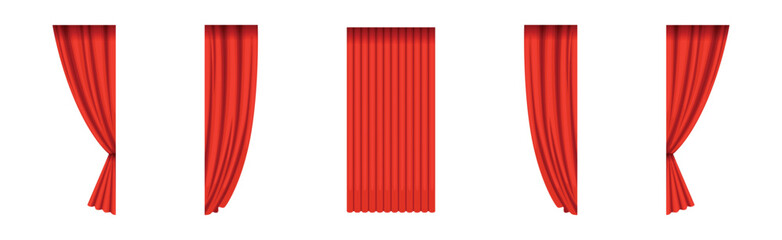 Luxury Scarlet Red Silk Curtains and Draperies Interior or Stage Decoration Vector Set
