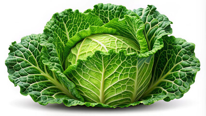 Fresh Green Cabbage with Crisp Leaves Isolated on a White Background