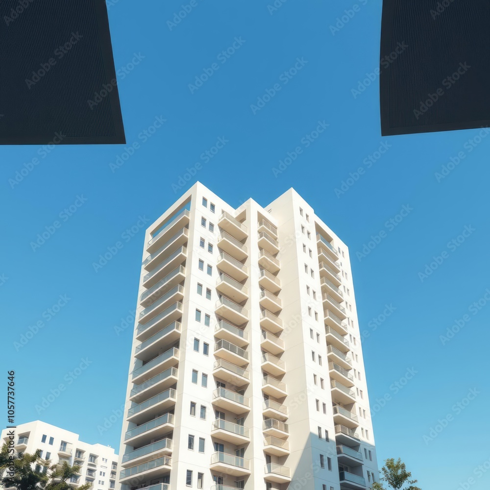 Wall mural minimal building with clean blue sky condominium