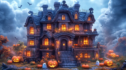 Cartoon-Style 3D Haunted House