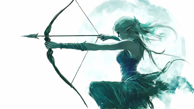 Amazing luna silverleaf moon elf archer isolated on white background. Elf Archer. Illustration