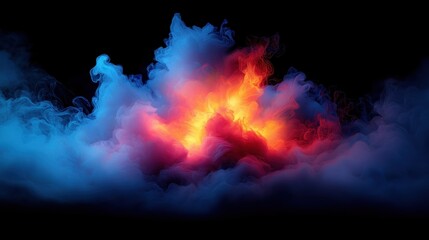 Fototapeta premium Colorful explosion of smoke and fire in the sky. The colors are bright and vibrant, creating a sense of energy and excitement. The smoke and fire seem to be swirling and dancing in the air
