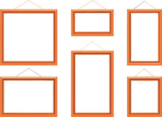 Five Empty Picture Frames Hanging On White