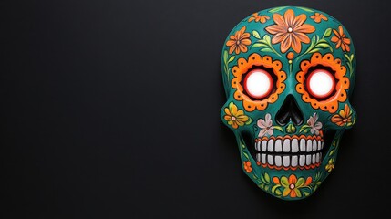 Colorful Neon Sugar Skull with Floral Design