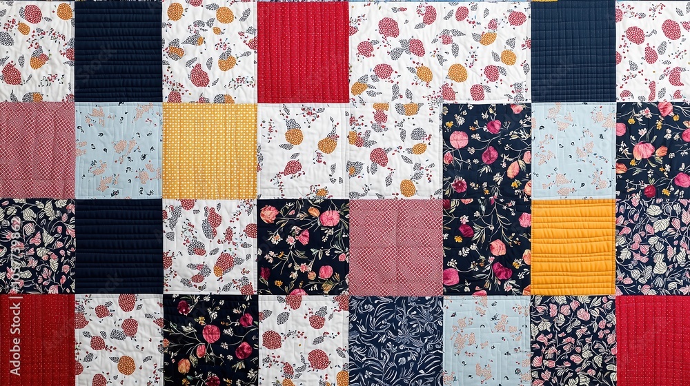 Poster patchwork quilt with a variety of floral patterns. the quilt is made up of many different pieces of 