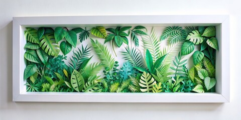Paper Cutout Jungle in White Frame - A Lush, Tropical Paradise Within Walls