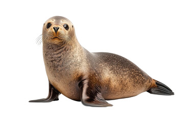 Fototapeta premium Curious sea lion looking at camera isolated transparent background