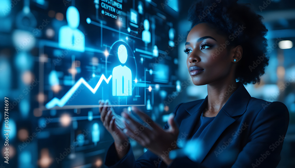 Poster revolutionizing business strategy, exploring futuristic data and analytics tools