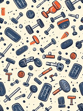 seamless pattern design Fitness equipment pattern, white isolate background