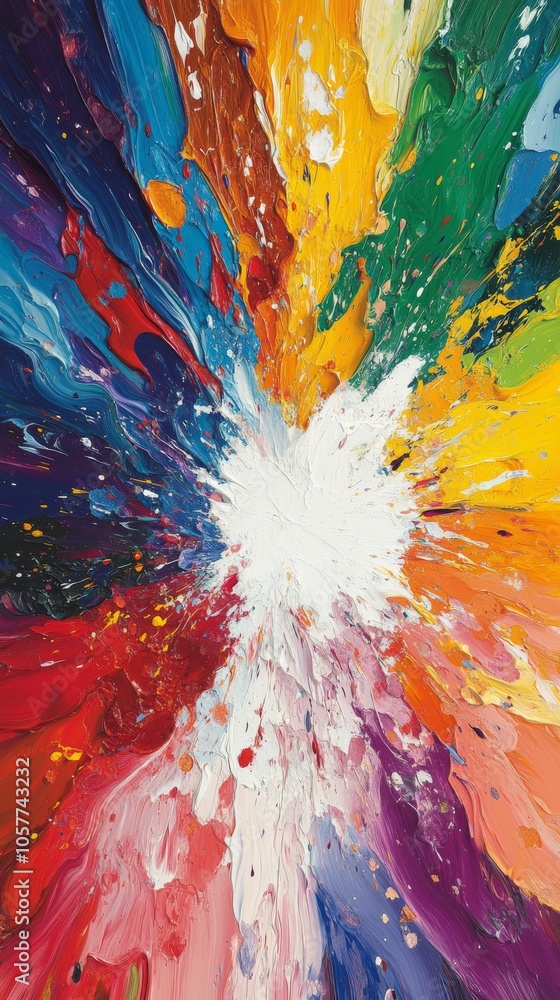 Poster vibrant abstract artwork featuring bold colors and dynamic splashes created in a studio setting