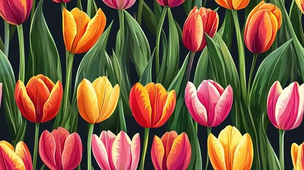 Fototapeta premium seamless pattern design Colorful tulips blooming in garden
