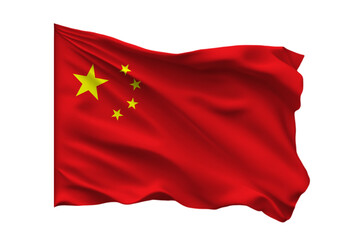 The national flag of China flutters on white background isolated
