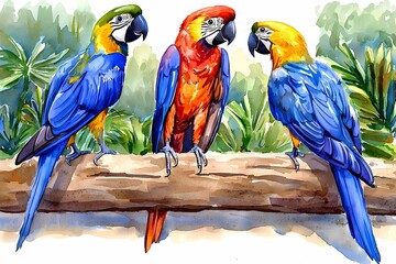 Obraz premium Vibrant Birds in Tropical Rainforest Setting