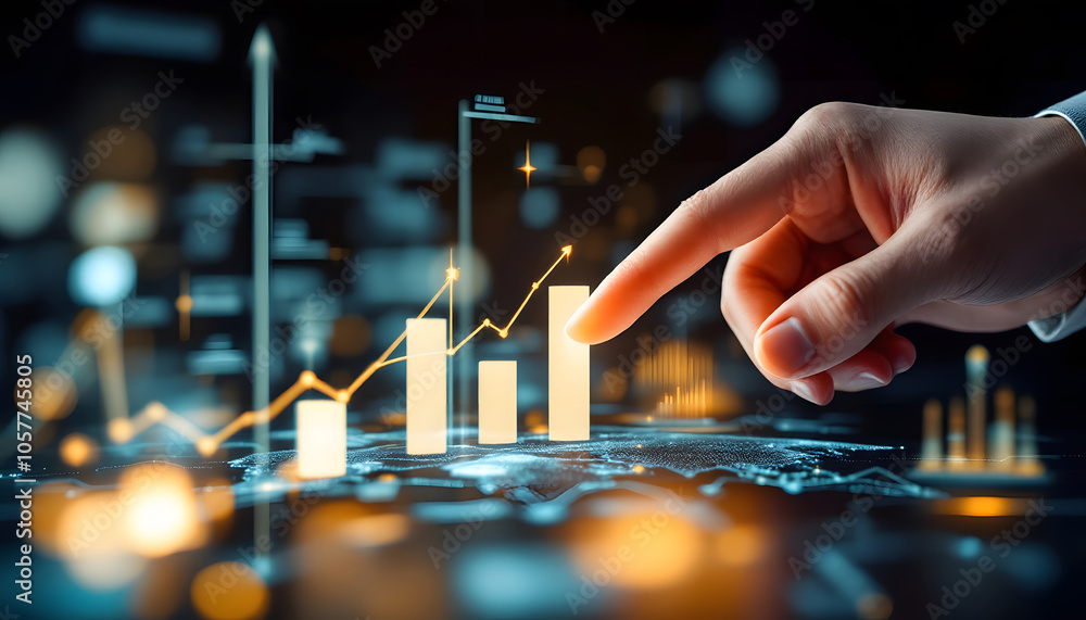 Poster how professionals use advanced technology to drive growth and performance, data graphs and futuristi