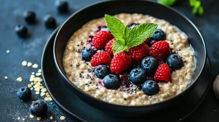 Energizing morning meal featuring oatmeal and berries.