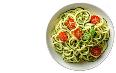Delicious and Healthy Spiral Zucchini Noodles with Cherry Tomatoes and Fresh Basil for a Nutritious Meal