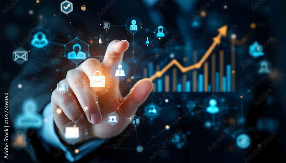 Aufkleber how professionals use advanced technology to drive growth and performance, data graphs and futuristi
