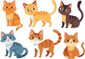 Fototapeta premium Cute Cartoon Cats Set Illustrations Pet Animals