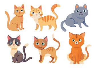 Cartoon Cat Illustrations Set Adorable Pets Design