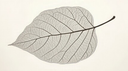 A single, delicate, translucent leaf with veins visible against a white background.