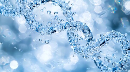 Glistening DNA helix formed by swirling water droplets, crystal