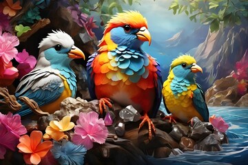 two parrots on a branch