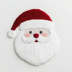 Embroidered Santa Claus face with red hat, white background