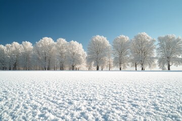 Obraz premium Winter landscape with snow covered trees under a clear blue sky in a serene setting