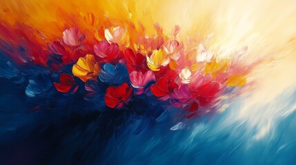 Obraz premium Textured abstract artwork with blue and yellow waves created using thick paint in modern style