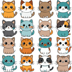 Cute Cartoon Cat Illustrations Set Graphic Design