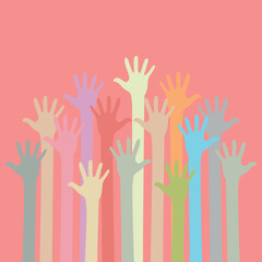 Pink background up hands colorful