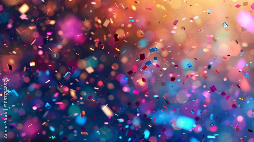 Poster dynamic multicolored abstract background with many small falling pieces, high contrast, vibrant hues