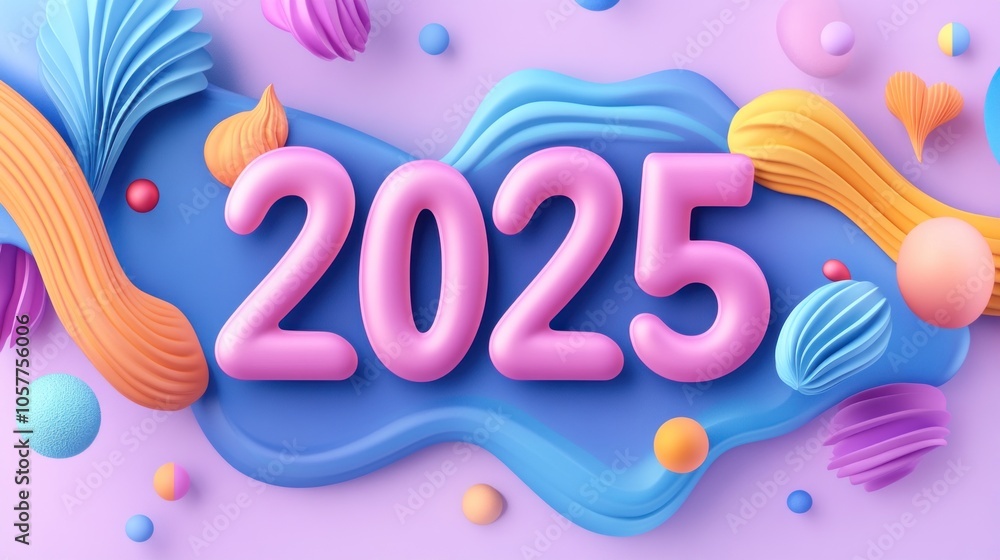 Poster colorful 3d 2025 in abstract layered design with dynamic shapes