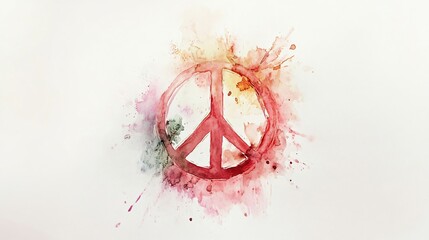 Abstract peace symbol formed by watercolor splashes, isolated on a white background, with soft...