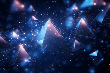 Futuristic 3d, blue and dark pyramids background.