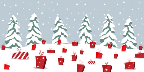 Weihnachten, Adventskalender, Geschenke im Schnee	