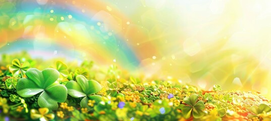 Obraz premium Vibrant St. Patrick's Day Banner with Rainbow and Pot of Gold for Festive Designs