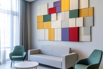 Acoustic panels design, modern studio; abstract pattern, light palette 