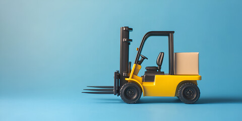 Fototapeta premium Yellow Forklift Against Soft Blue Background