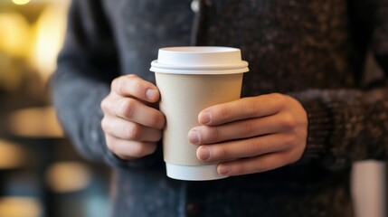 Person holding a coffee cup with a lid