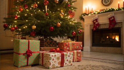 Christmas Presents Under a Decorated Tree