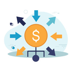 Budget concept icon. Financial calculation line icon. Dollar coin with arrows.	
