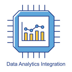 Data Analytics Integration Icon – Bar Graph Inside a Chip, Representing Smart Data Analysis.