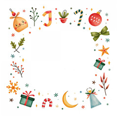 Christmas square frame with Christmas Objects, Christmas Elements