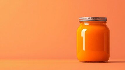 Minimalist Flat Design: modern orange marmalade jar, simple shapes Use warm palette 