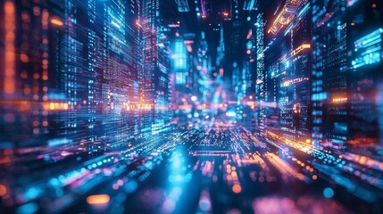 Futuristic Digital Data Stream in Neon Colors